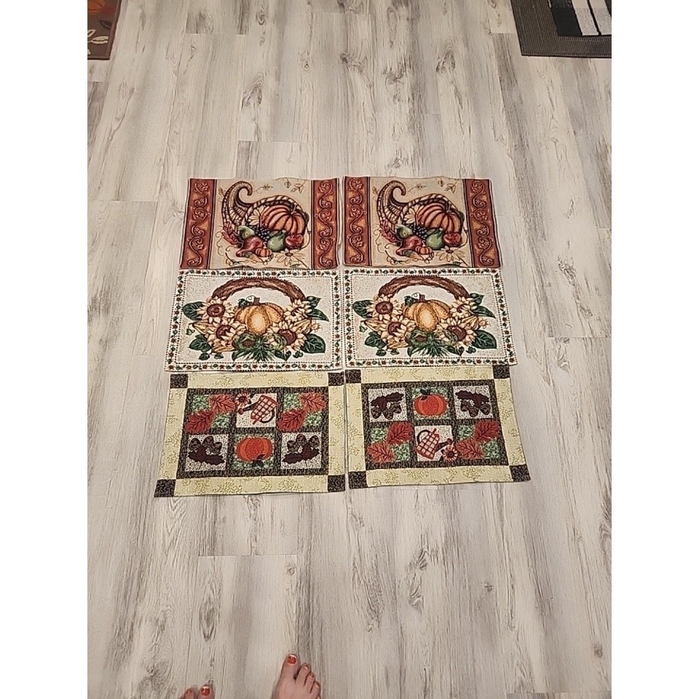 Vintage Mixed Lot of Fabric Tapestry Placemats Fall Harvest Fruit Floral Pumpkin